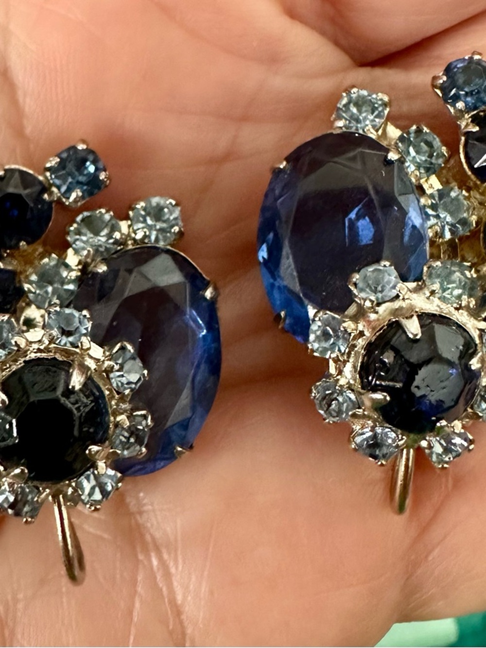 Juliana Gold-Tone Clip-On Earrings with Deep Blue Crystals - Picture 2 of 3